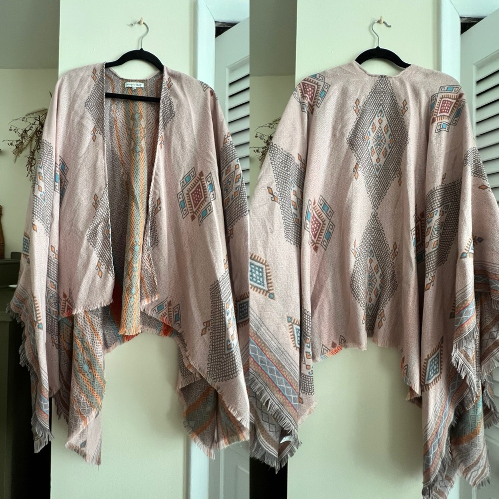 Woven Heart Pink and Blue Cape Jacket